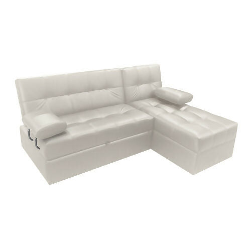 SOFA CAMA ANGELA EN L CON BRAZOS CUERO SINTÉTICO BEIGE