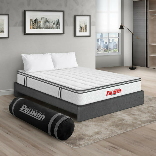 COLCHÓN ORTHOPACK BTU + BASE CAMA + ALMOHADA COLOR CLASICO TELA COLOR GRIS 120X190 SEMIDOBLE