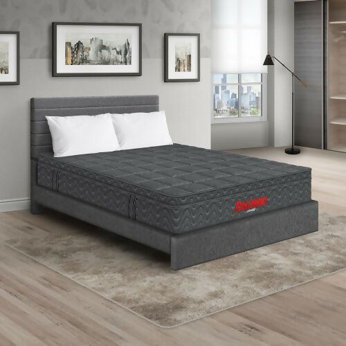 COLCHÓN ORTHOPACK EURO U + CAMA LEO + ALMOHADA COLOR GRIS TELA COLOR GRIS 160X190 QUEEN