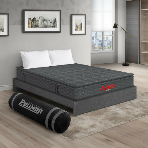 COLCHÓN ORTHOPACK BTU + BASE CAMA + ALMOHADA COLOR GRIS TELA COLOR GRIS 100X190 SENCILLO