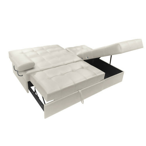 SOFA CAMA ANGELA EN L CON BRAZOS CUERO SINTÉTICO BEIGE