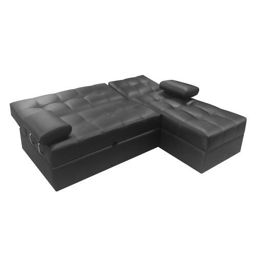 SOFA CAMA ANGELA EN L CON BRAZOS CUERO SINTÉTICO NEGRO