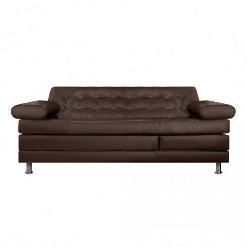 SOFA CAMA MULTIFUNCIONAL EURO 2 PUESTOS CON BRAZOS CUERO SINTÉTICO CAFÉ