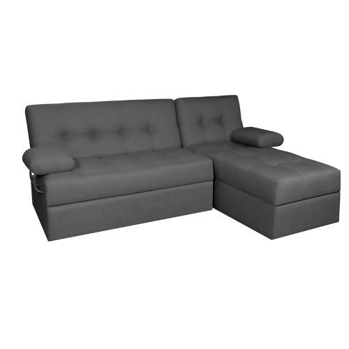 SOFA CAMA ANGELA EN L CON BRAZOS TELA GRIS