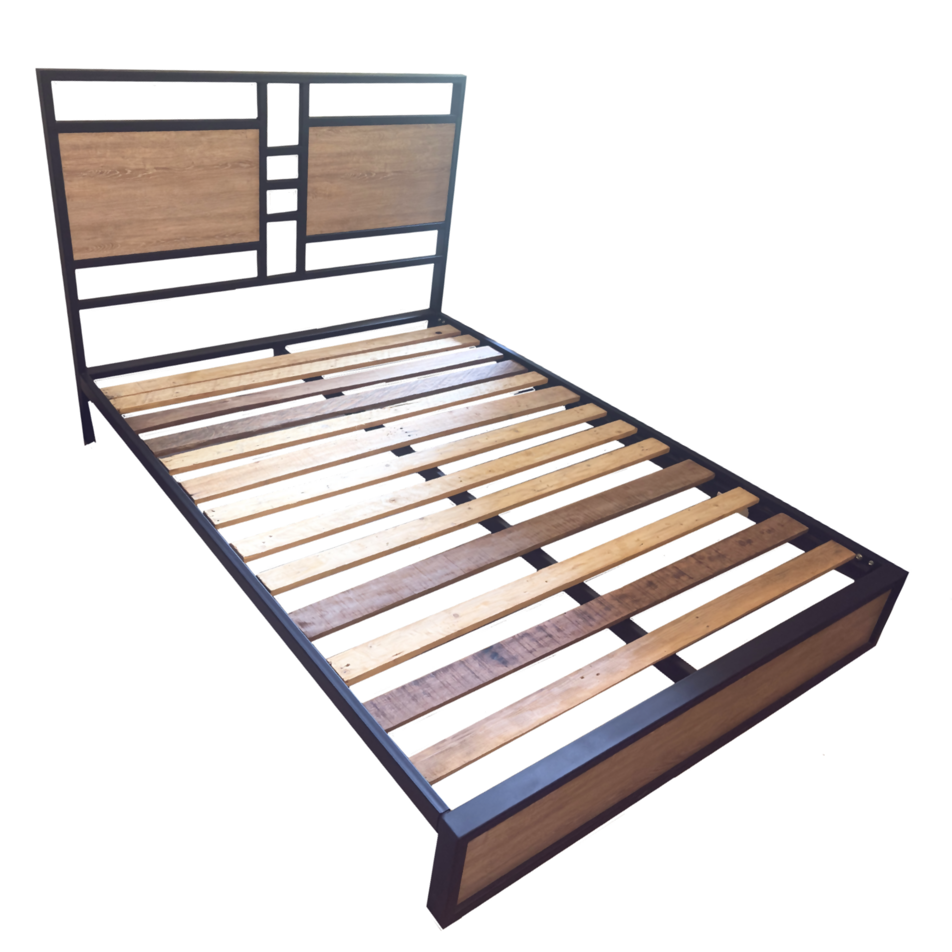 Cama Doble Metal Madera Amatista Cafe 140 x 190 x 24