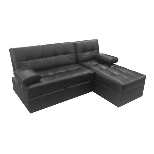 SOFA CAMA ANGELA EN L CON BRAZOS CUERO SINTÉTICO NEGRO
