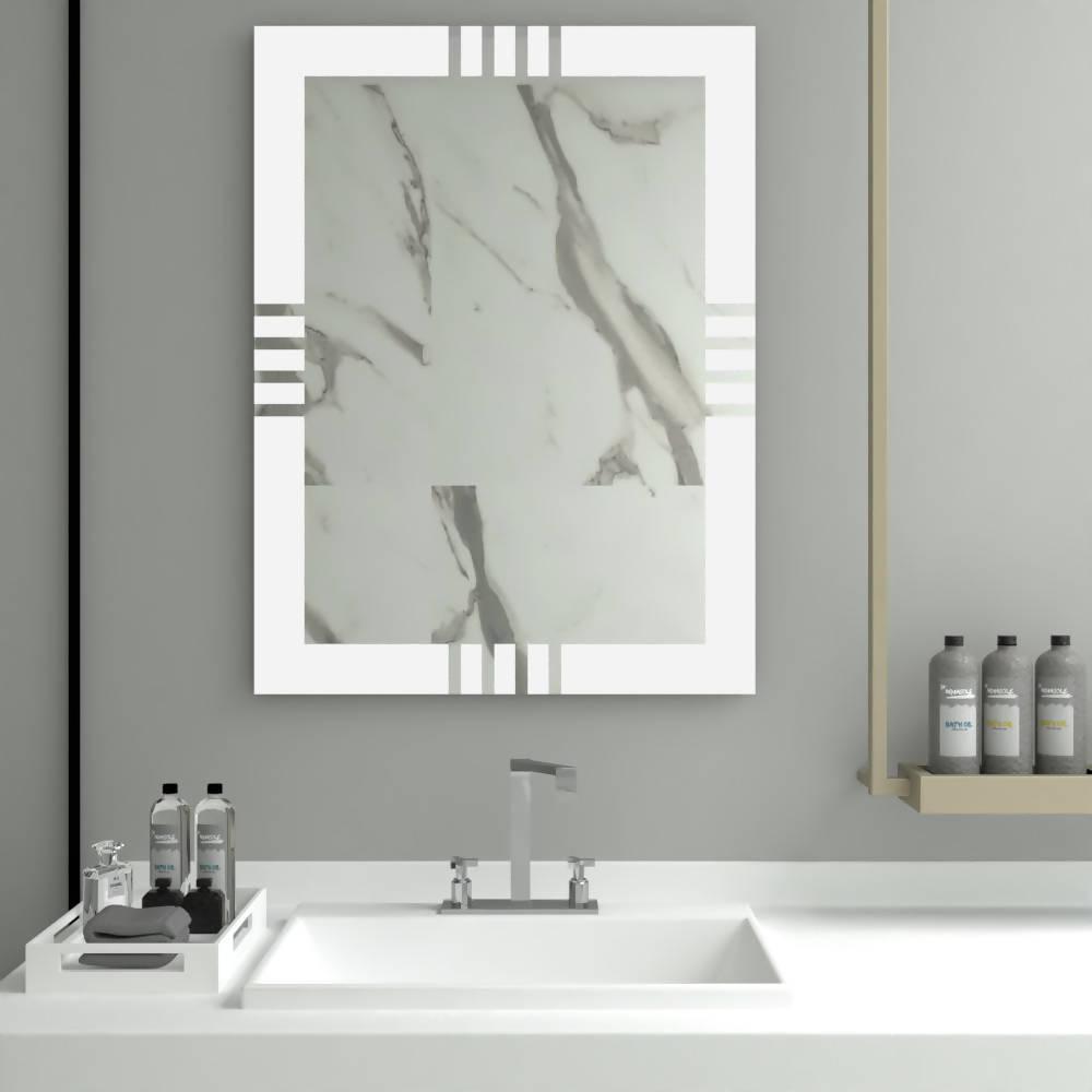 ESPEJO RECTANGULAR DALI, GRIS, CON DISEÑO EN SANDBLASTING