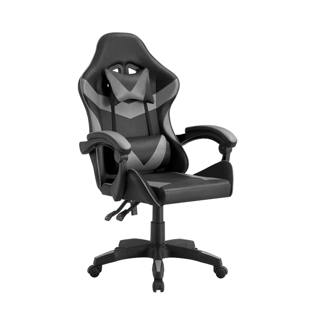SILLA GAMER YEKSON, NEGRO Y GRIS, CON CÓMODO ESPALDAR Y RODACHINES