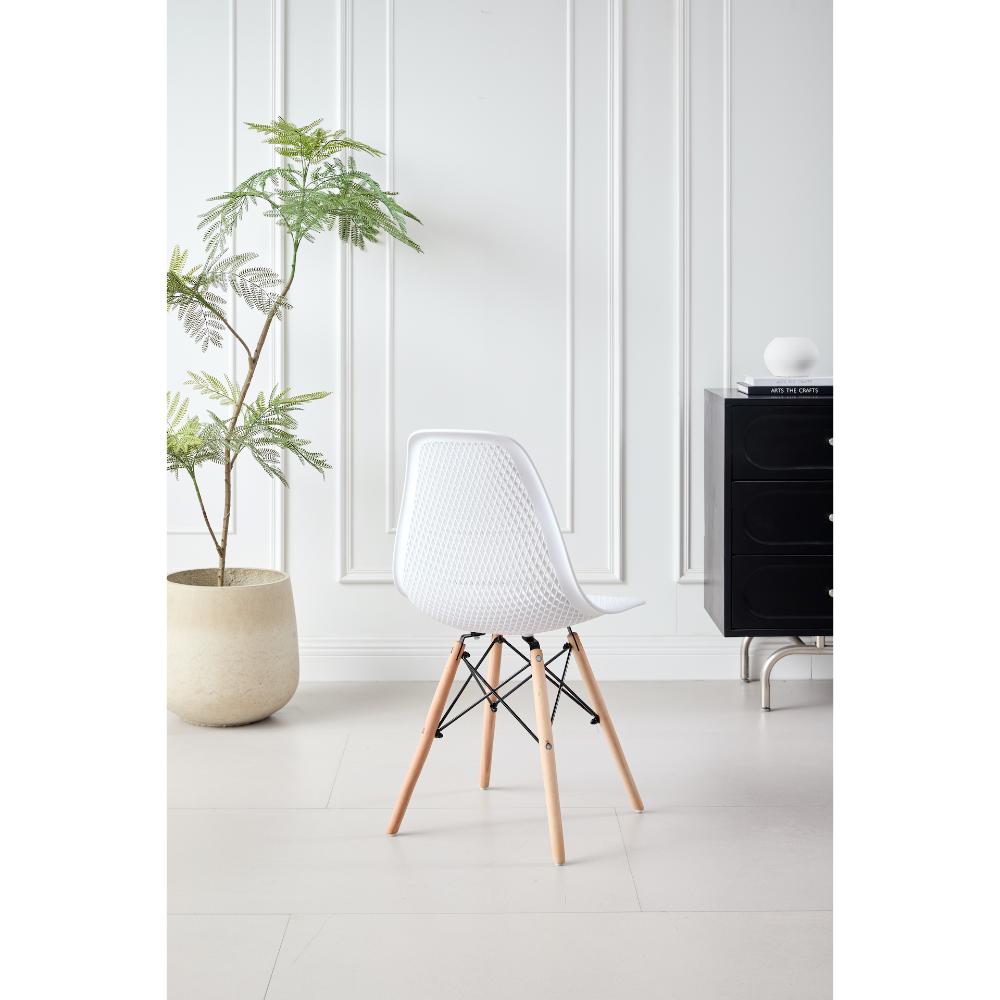 SILLA MARCUS, COLOR BLANCO, CON ESPALDAR Y PATAS EN MADERA