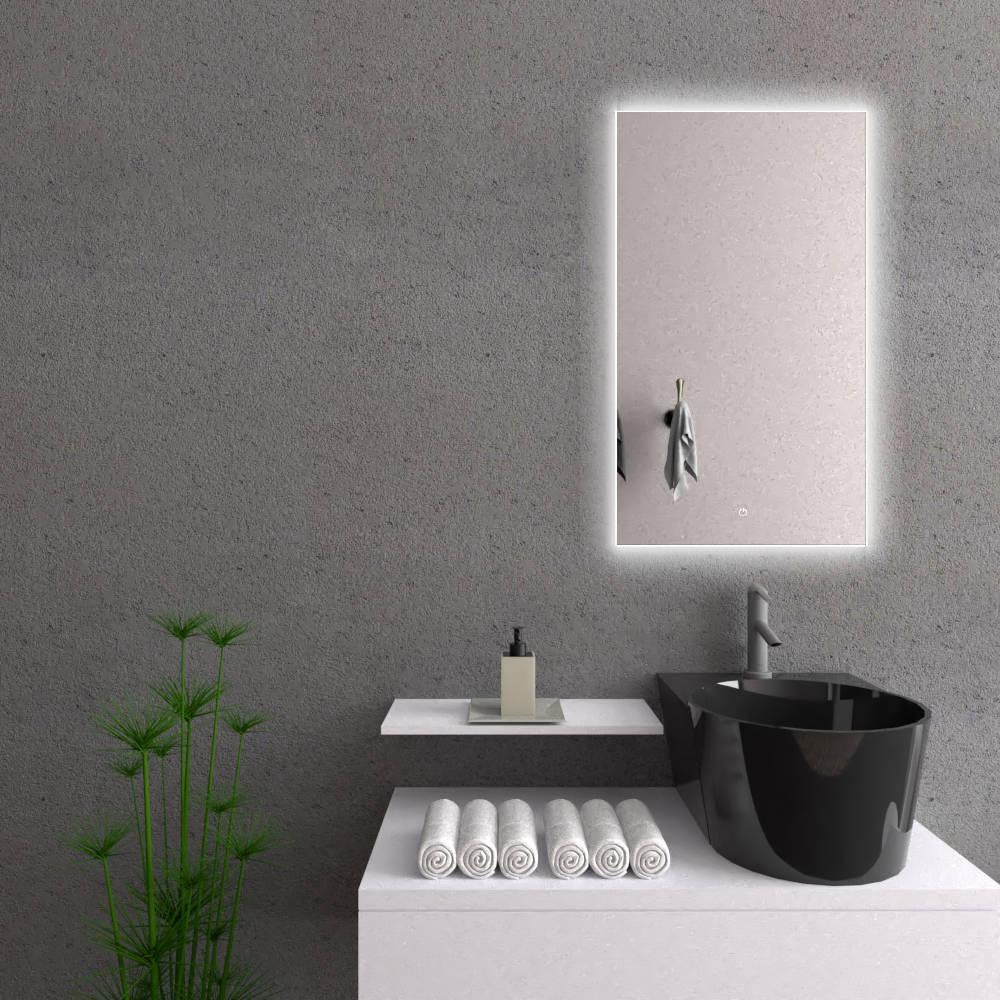 ESPEJO RECTANGULAR GARDA, GRIS, CON LUZ LED Y  BOTÓN TOUCH