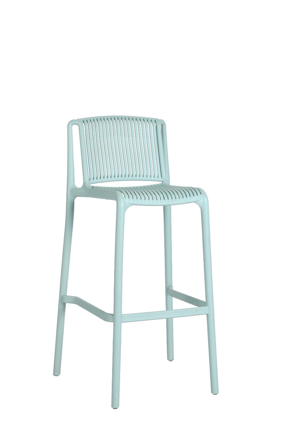 Silla para Bar Sovalla, Color Azul claro, Con espaldar redondo transpirable y diseño minimalista