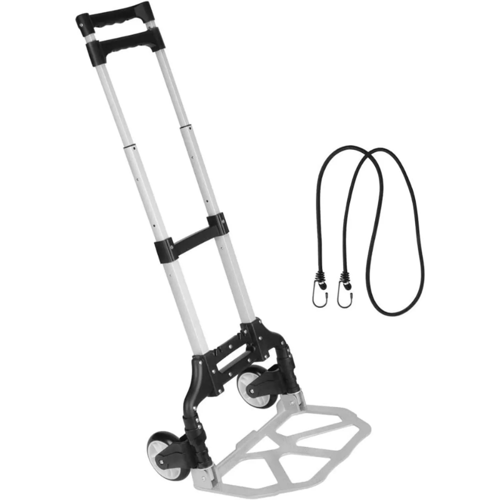 CARRETILLA ALUMINIO PLEGABLE 3 RUEDAS 80 KG PORTÁTIL GOMAS DE SUJECIÓN LIGERA Y RESISTENTE