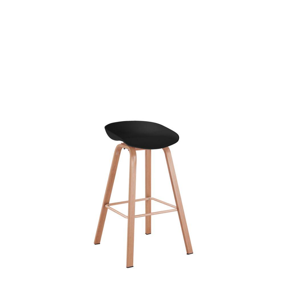 SET DE CUATRO BUTACOS YUSKI, NEGRO Y CAFÉ CLARO, CÓMODO ASIENTO Y PATAS EN METAL COLOR MADERA