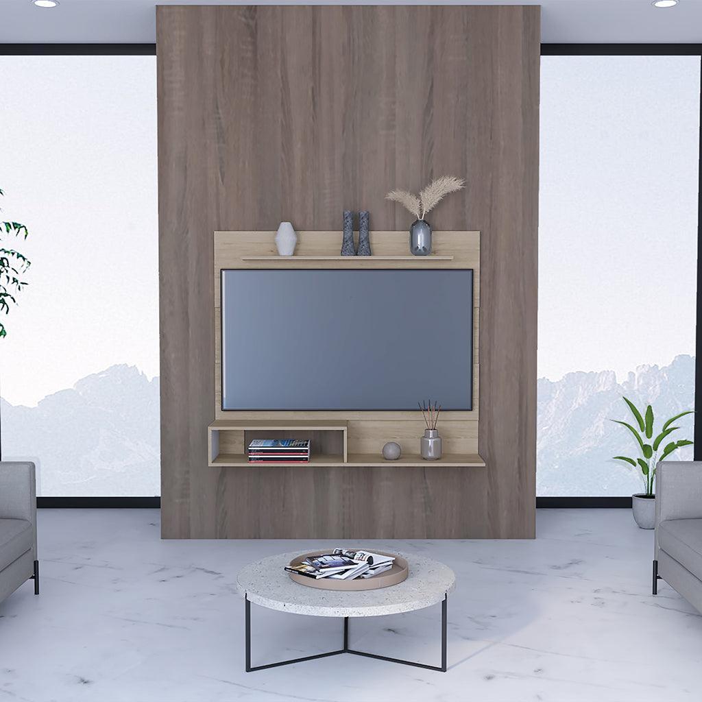 MUEBLE MULTIUSOS ASCHER, BEIGE Y BLANCO, CON ESPACIO PARA TELEVISOR DE HASTA 55 PULGADAS