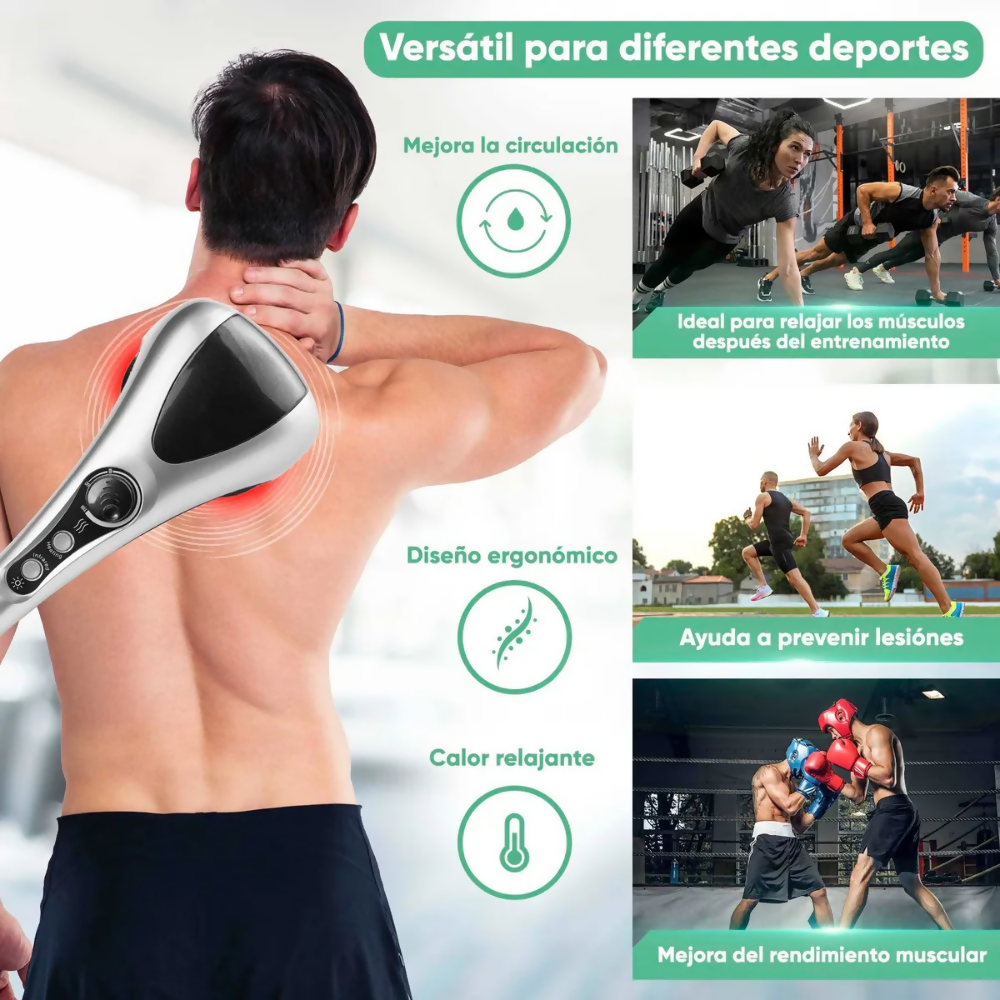 MASAJEADOR CORPORAL TÉRMICO DE DOBLE CABEZA CON INFRARROJO, ALIVIA DOLORES MUSCULARES Y TENSIÓN, IDEAL PARA ESPALDA, PIERNAS Y CUELLO, USO EN CASA.