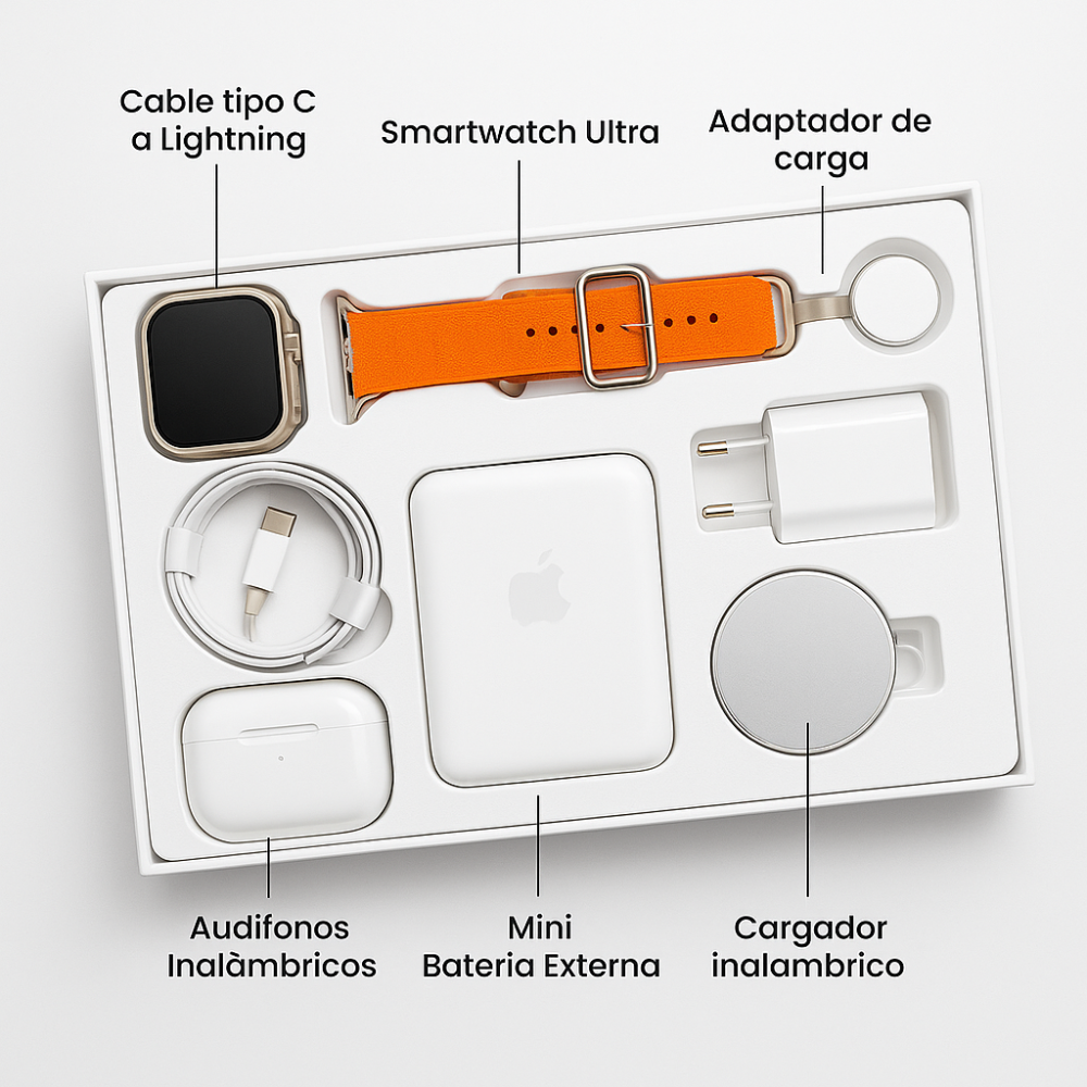 COMBO RELOJ SMART WATCH X8 ULTRA + AUDÍFONOS IN EAR + POWER BANK
