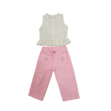 62013 CONJUNTO NIÑA BEBÉ - OVEROL DENIM CORTO Y CAMISETA VOLANTES