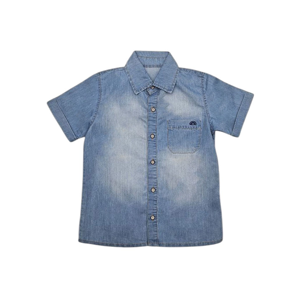 7408 CAMISA ÍNDIGO NIÑO - MANGA CORTA BOLSILLOS LOGO BORDADO