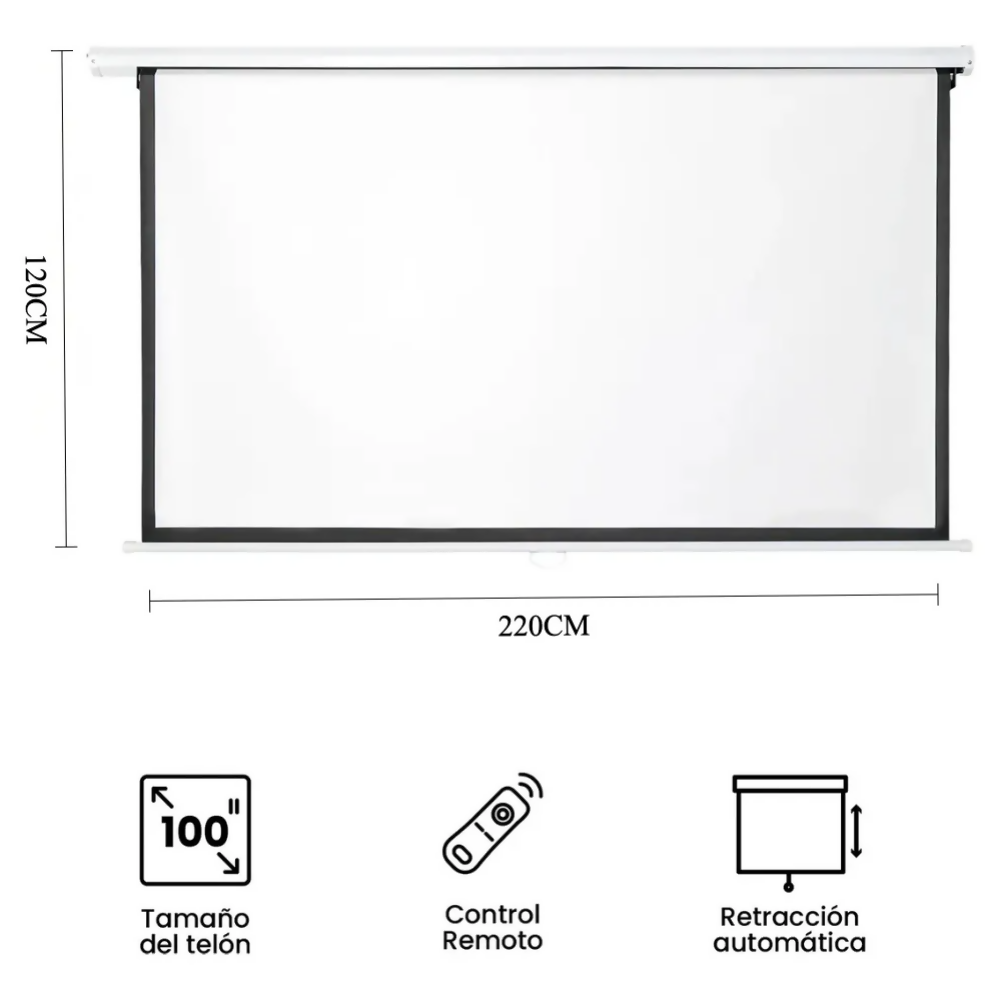 TELON PANTALLA PROYECTOR AUTOMÁTICA 100 PULGADAS CONTROL REMOTO MOTORIZADO