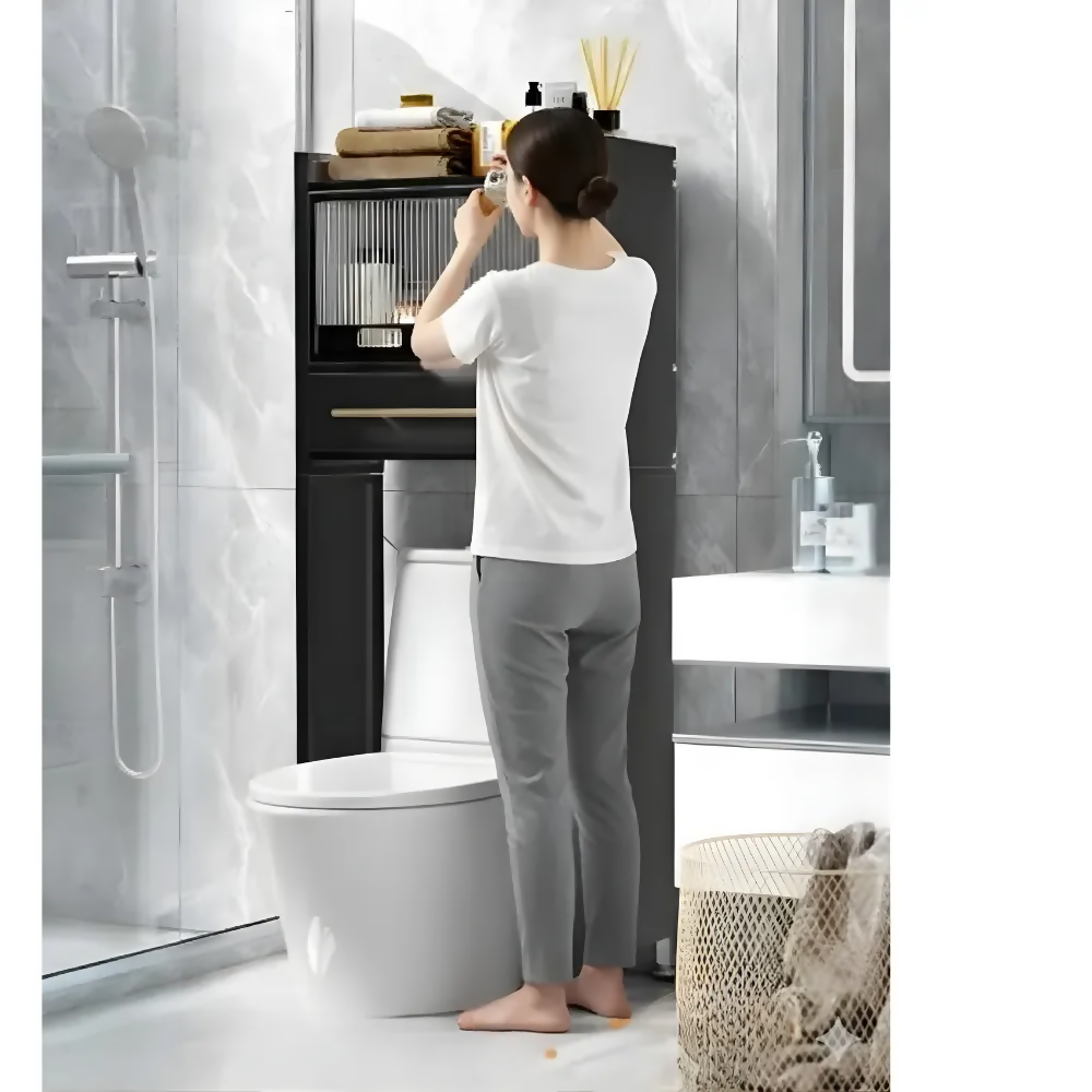 MUEBLE ORGANIZADOR BAÑO ESTANTE METÁLICO MODERNO PREMIUM NEGRO