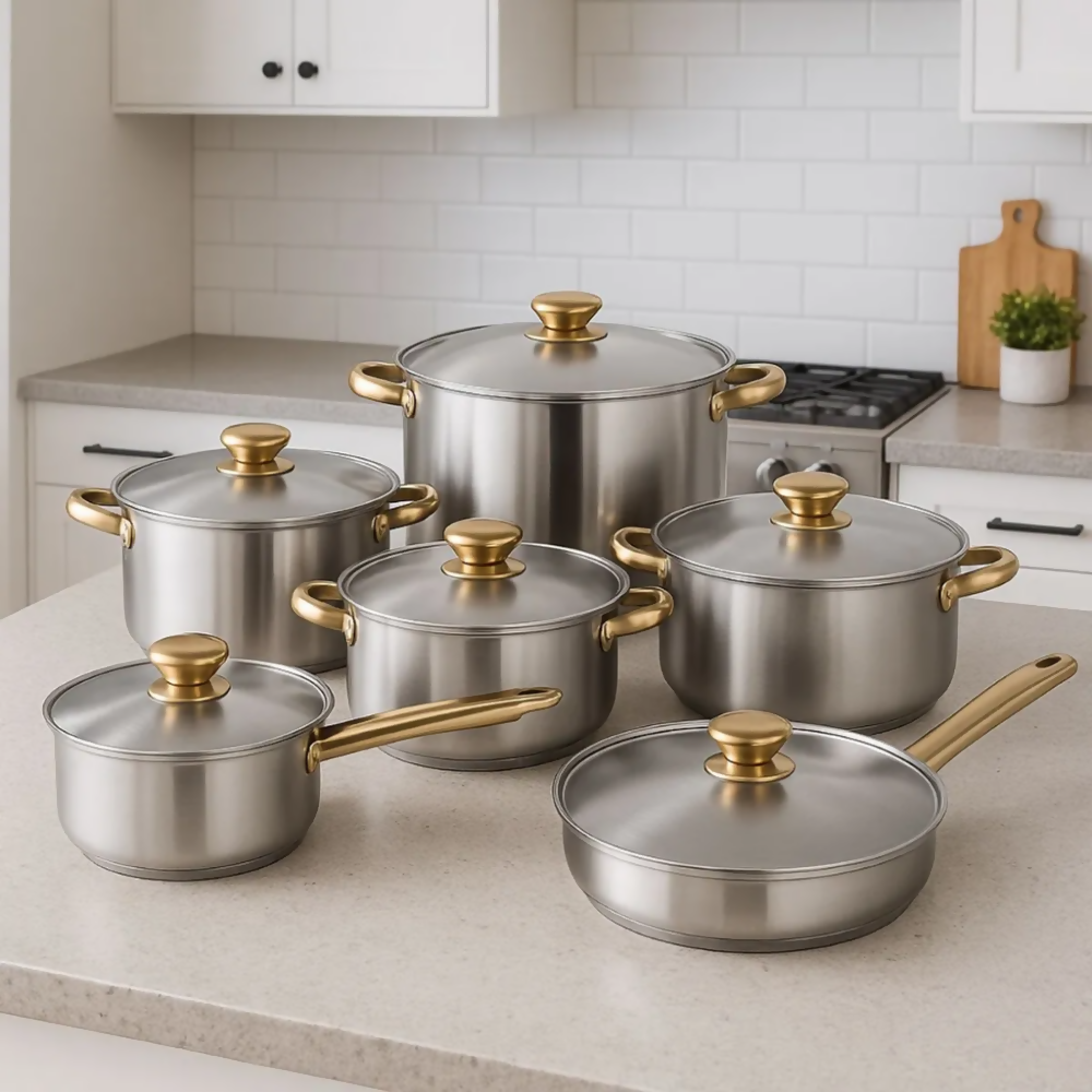 COMBO JUEGO OLLAS BATERÍA DE COCINA SET DE UTENSILIOS EN ACERO