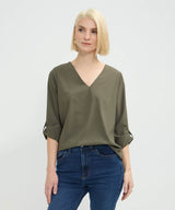 BLUSA M 3/4 UNICOLOR CON ESCOTE EN V 30122907