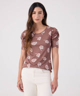 CAMISETA M/C CON RUCHE ESTAMPADA 30092947