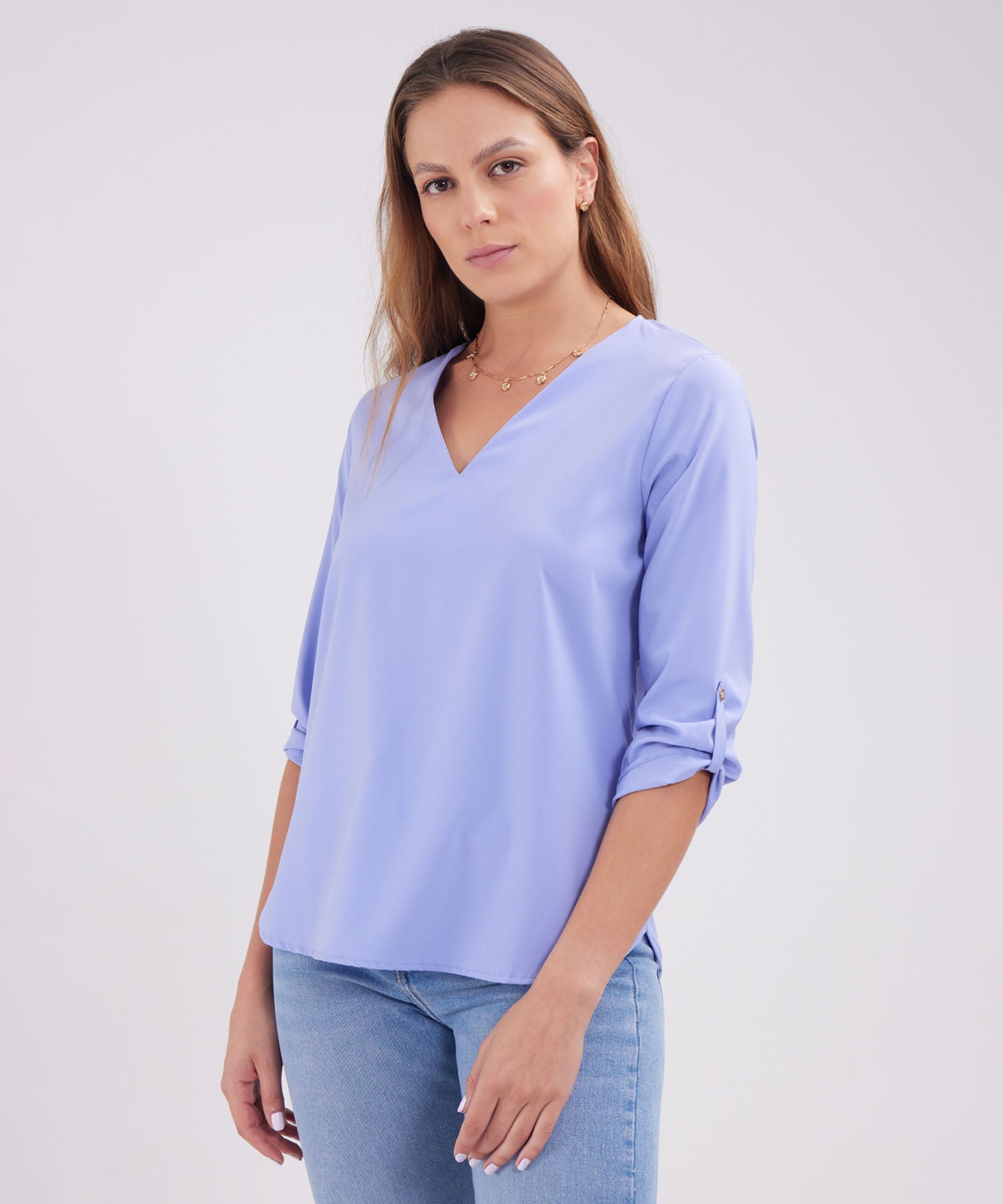 BLUSA M 3/4 UNICOLOR CON ESCOTE EN V 30122907