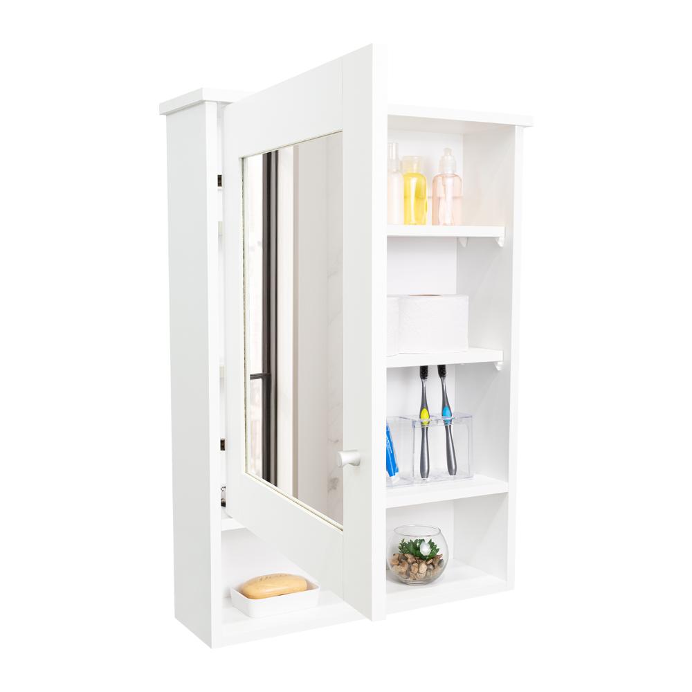 GABINETE DE BAÑO EGEO, BLANCO, CON PUERTA ESPEJO Y TRES ENTREPAÑOS PARA UBICAR OBJETOS