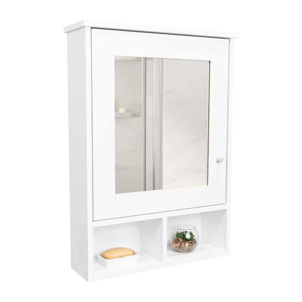 GABINETE DE BAÑO EGEO, BLANCO, CON PUERTA ESPEJO Y TRES ENTREPAÑOS PARA UBICAR OBJETOS