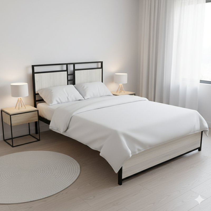 CAMA DOBLE METAL MADERA AMATISTA GRIS 140 X 190 X 24/GRIS