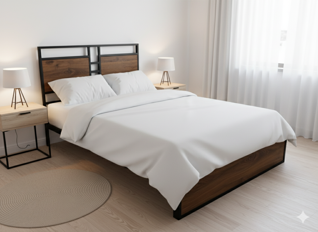 CAMA QUEEN METAL MADERA AMATISTA CAFE OSCURO 160 X 190 X 24/CAFE OSCURO