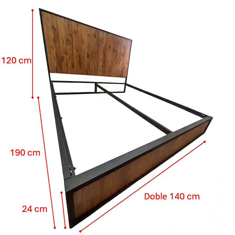 CAMA DOBLE METAL MADERA AGATA CAFE OSCURO 140 X 190 X 24/CAFE OSCURO