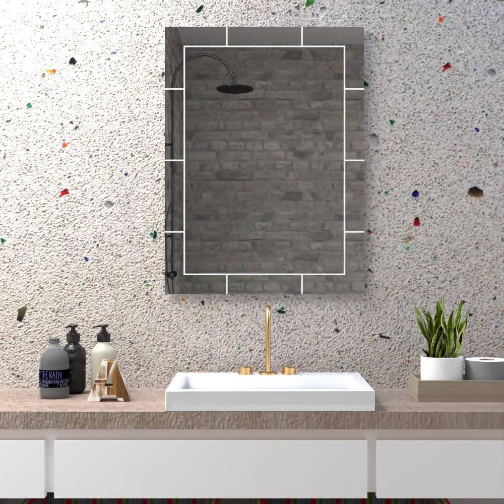 ESPEJO RECTANGULAR TURIN, GRIS, CON DISEÑO EN SANDBLASTING