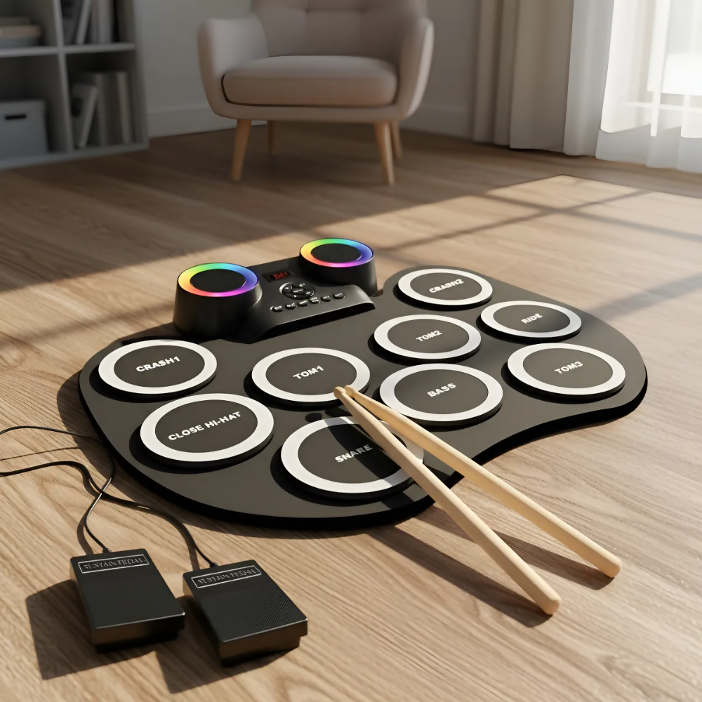 BATERÍA ELECTRÓNICA DE MESA DIGITAL DRUM LED BLUETOOTH