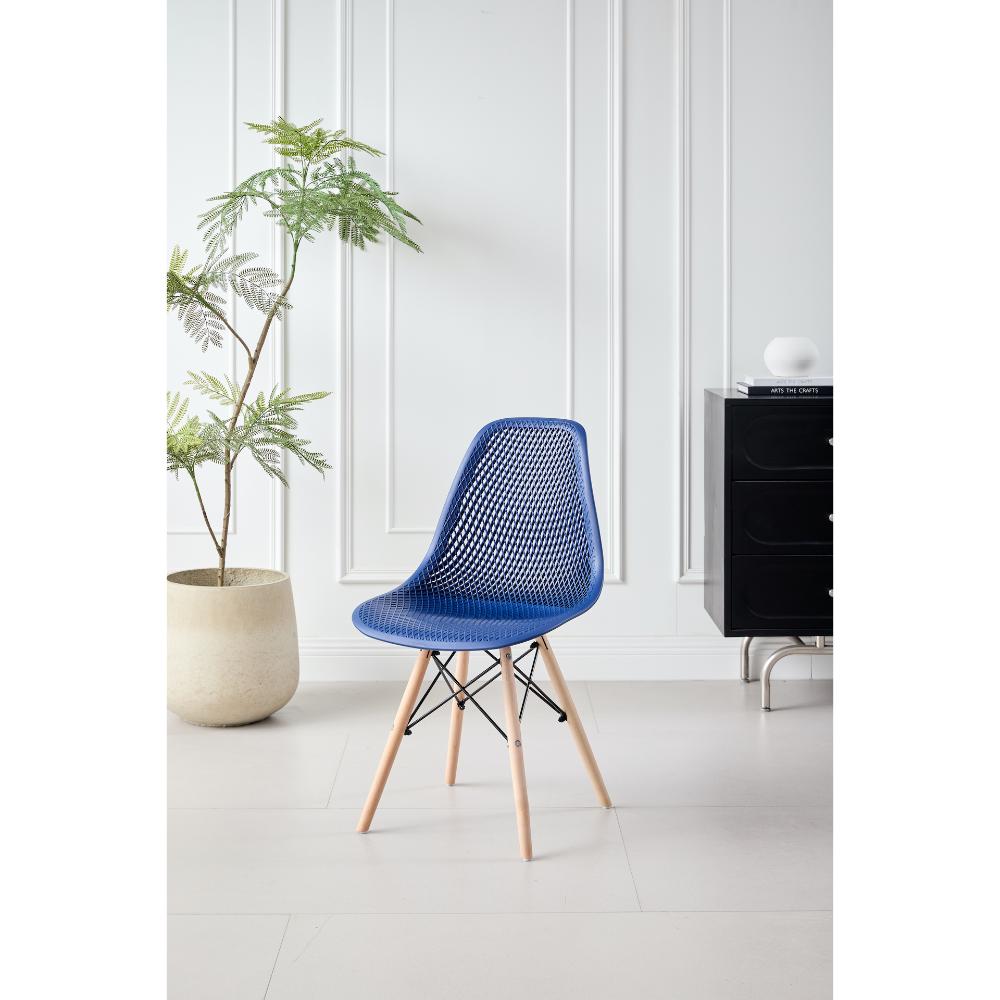 SILLA MARCUS, COLOR AZUL, CON ESPALDAR Y PATAS EN MADERA