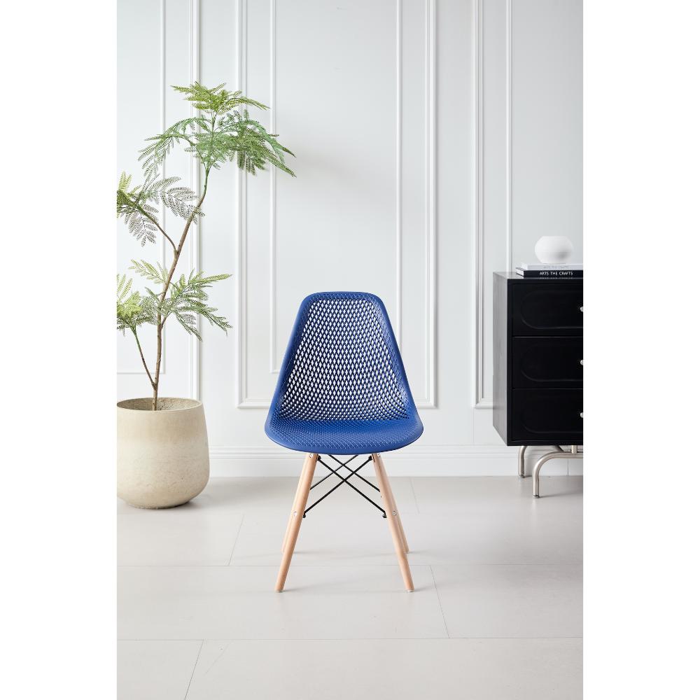 SILLA MARCUS, COLOR AZUL, CON ESPALDAR Y PATAS EN MADERA