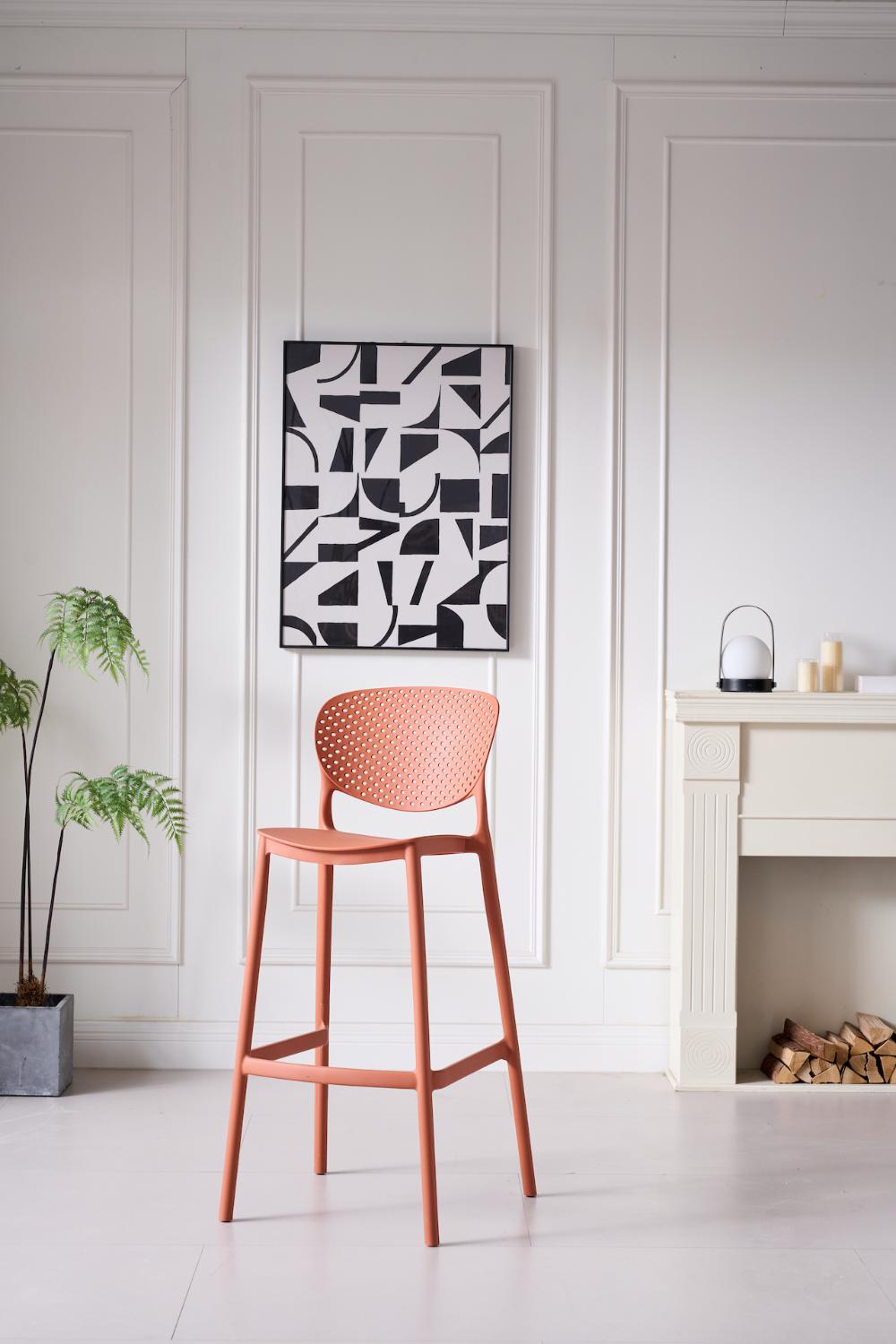 SILLA PARA BAR RIO, COLOR TERRACOTA, DISEÑO MODERNO X4