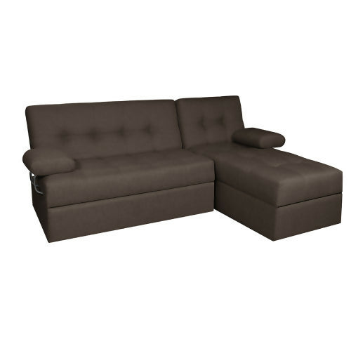 SOFA CAMA ANGELA EN L CON BRAZOS TELA CAFÉ