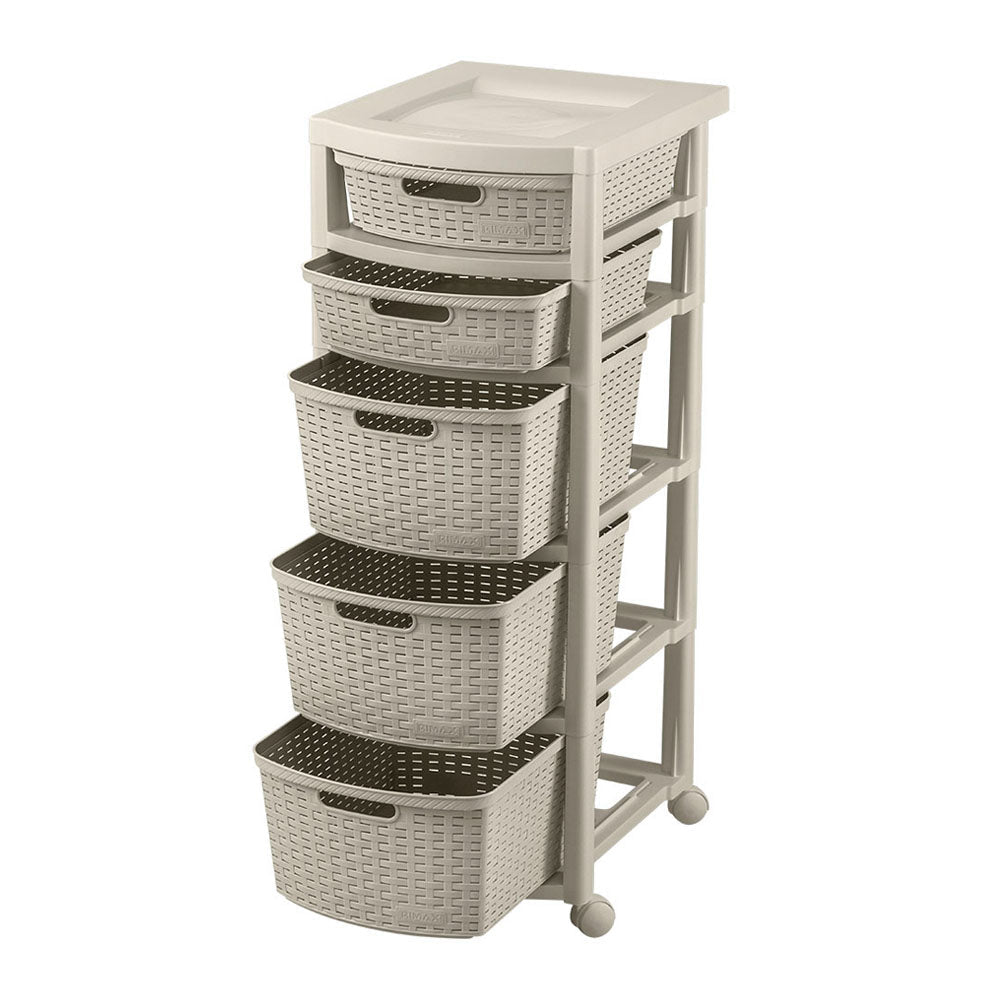 Cajonero Apariencia Rattan 2 Gavetas Bajas + 3 Gavetas Altas Taupe