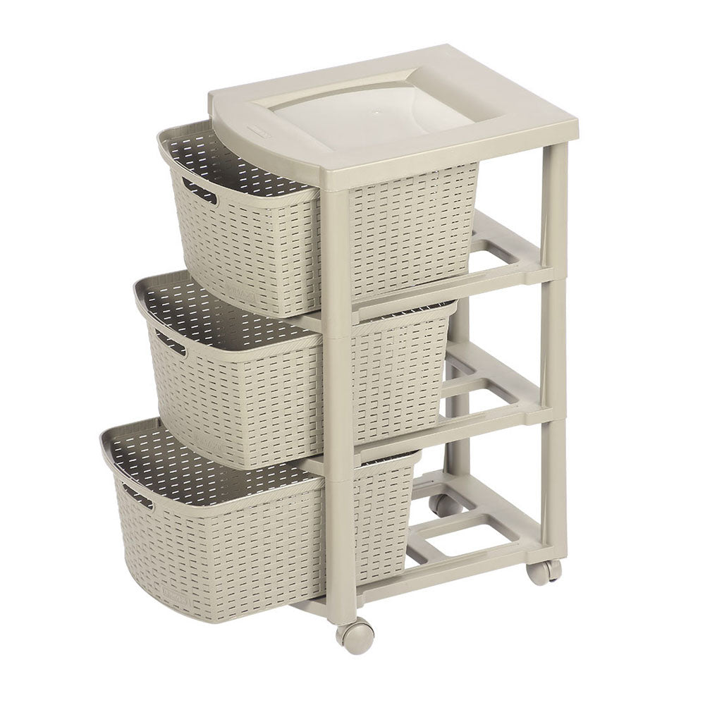 Cajonero Apariencia Rattan 3 Gavetas Altas Taupe