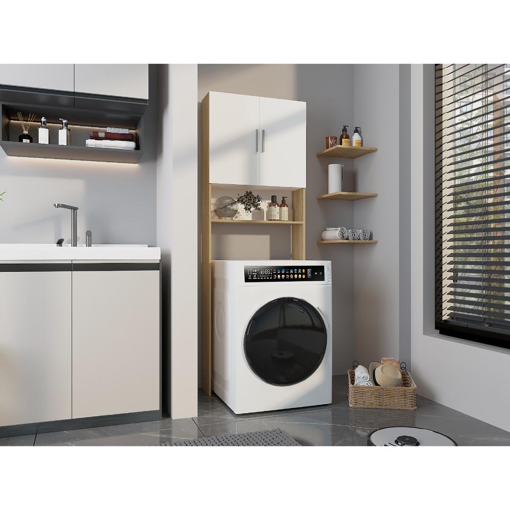 AHORRADOR DE ESPACIO PARA LAVADORA, BLANCO DUQUEZA Y FRESNO, CON DOS PUERTAS Y TRES ENTREPAÑOS