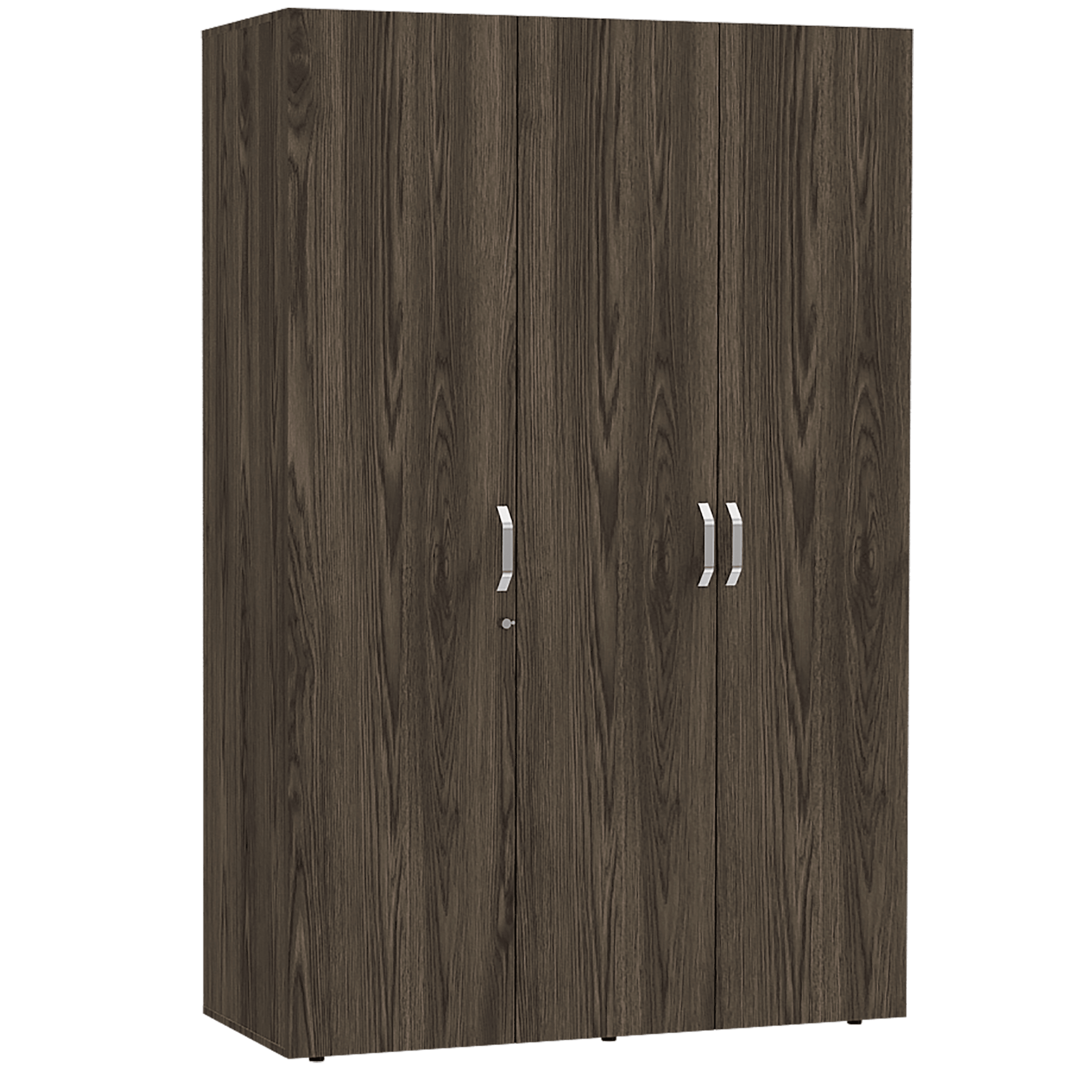 CLOSET ROKO, CHOCOLATE Y BLANCO, CON TRES PUERTAS ABATIBLES CON CERRADURA Y VARIEDAD DE ENTREPAÑOS