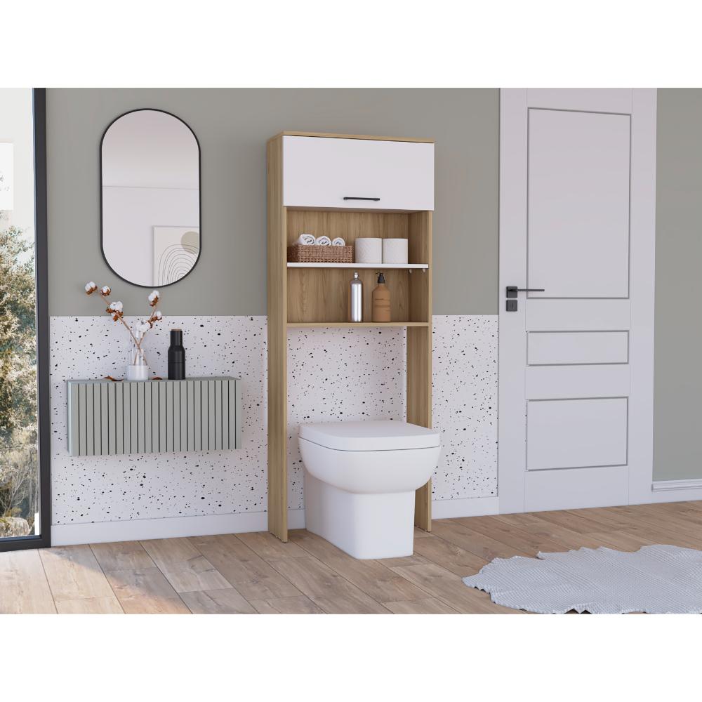 AHORRADOR DE ESPACIO PARA BAÑO KESINTON, FRESNO EUROPEO Y BLANCO, CON UNA PUERTA ABATIBLE