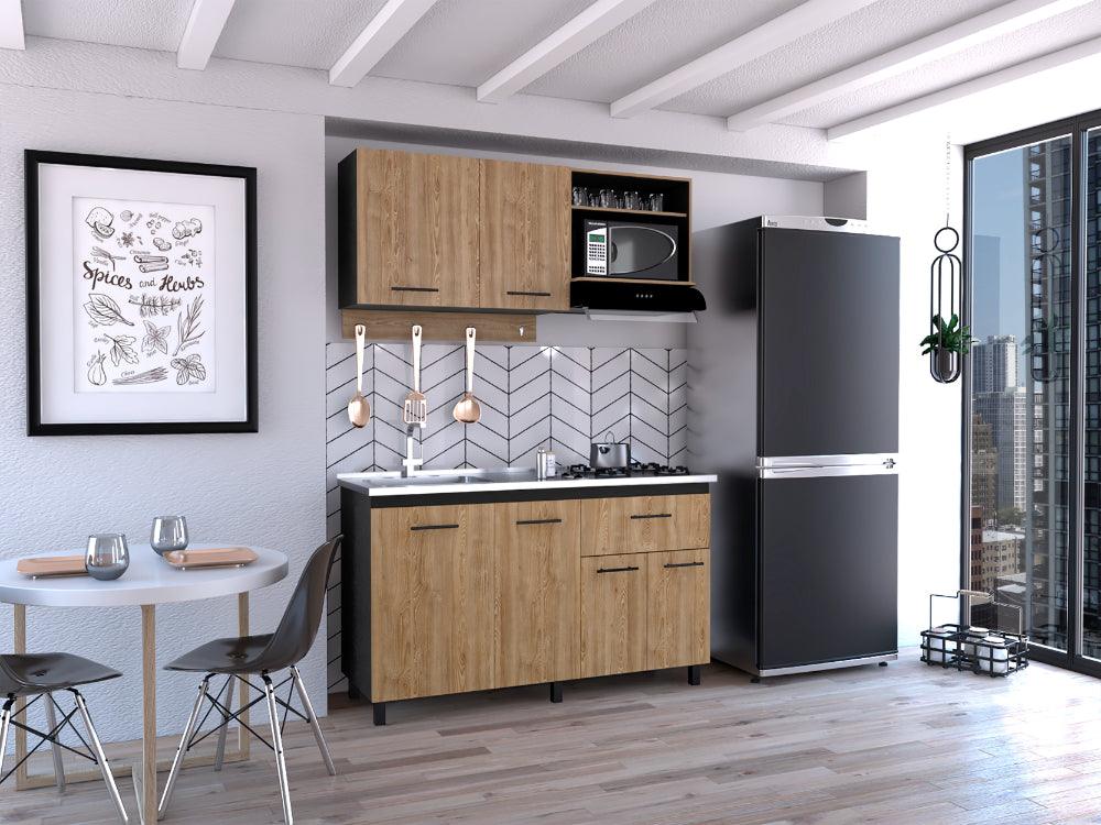 COCINA INTEGRAL KANE, WENGUE Y MIEL, INCLUYE MESÓN IZQUIERDO EN ACERO INOXIDABLE