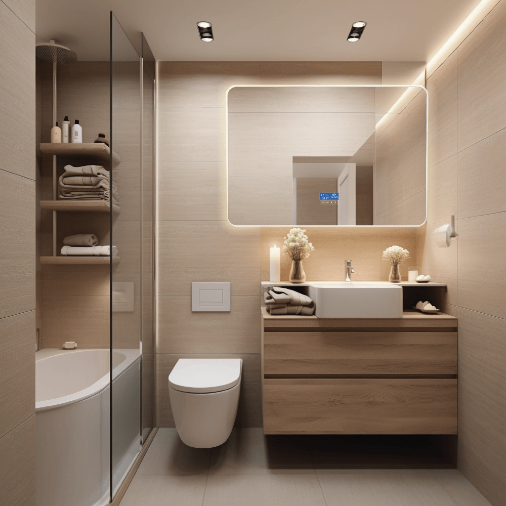 ESPEJO RECTANGULAR TEMPO, PANTALLA TOUCH INDICA FECHA, HORA Y TEMPERATURA