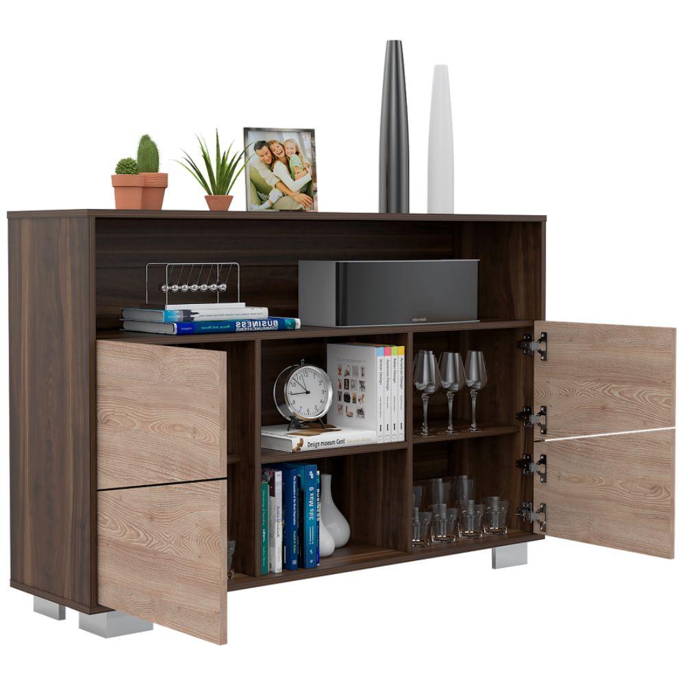 COMBO MULTIFUNCIONAL LIA, MIEL Y WENGUE, INCLUYE MESA PARA TV, BIBLIOTECA, BAR, RECIBIDOR Y MESA DE CENTRO