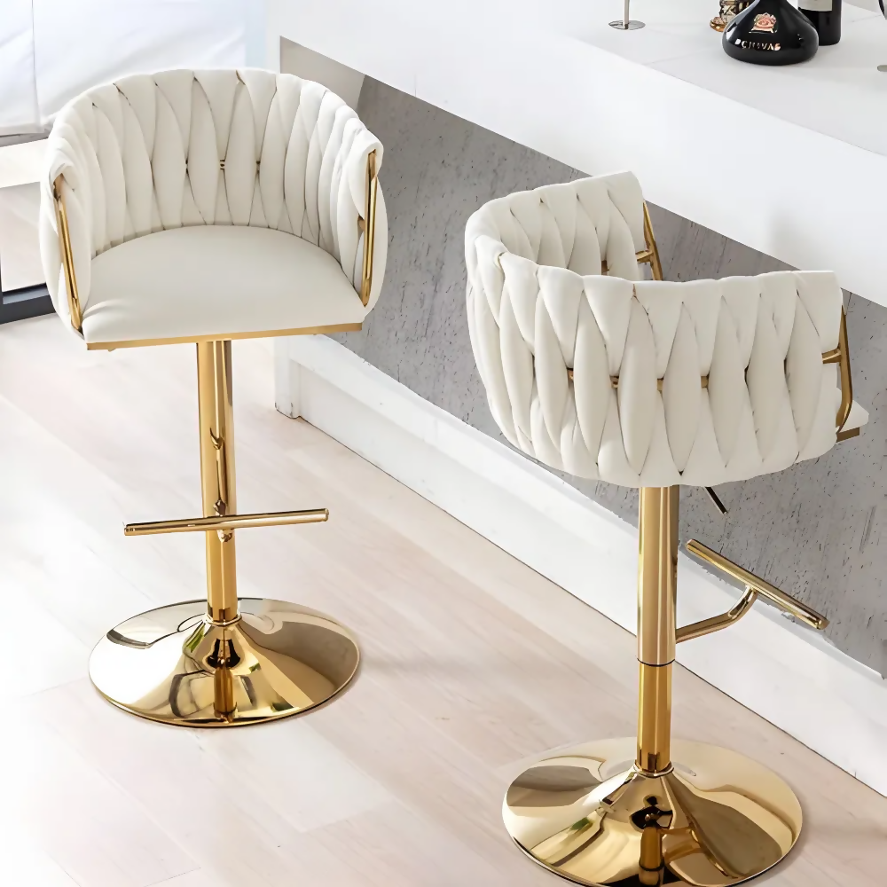 SET X2 SILLAS BAR BUTACO ALTA GIRATORIA BARRA COCINA PREMIUM CROMADO BLANCO