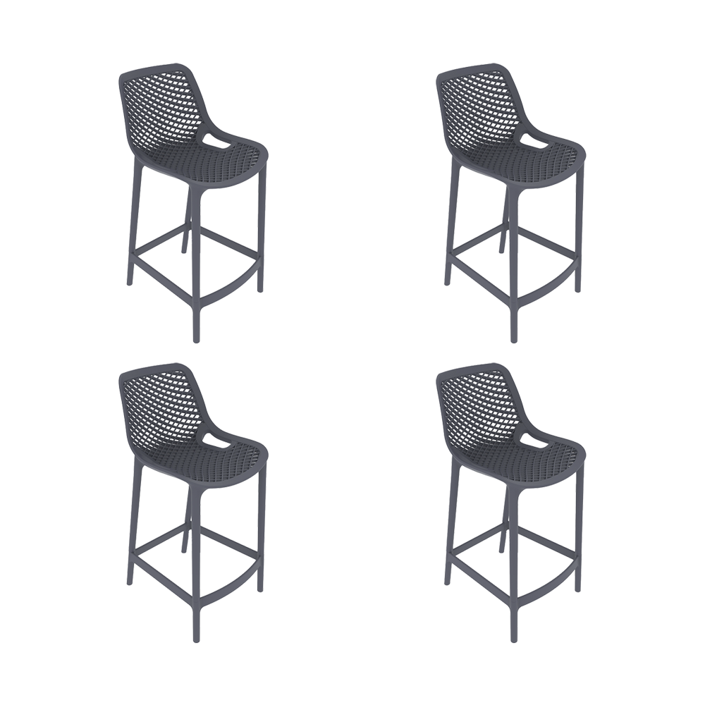 Silla para Bar Miame, Color Gris Oscuro, con reposa pies en diseño Moderno X4