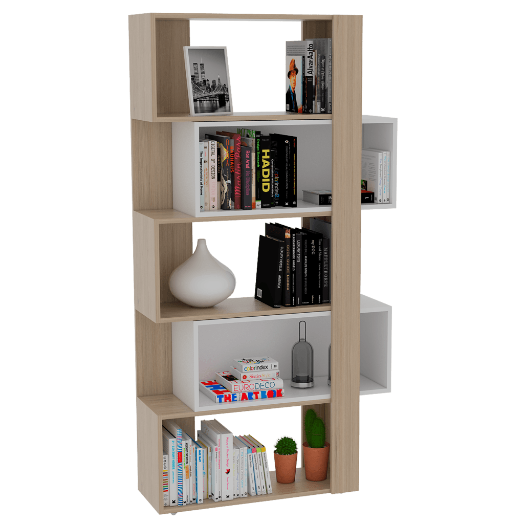 BIBLIOTECA ASCHER, BEIGE Y BLANCO, CON CINCO ENTREPAÑOS